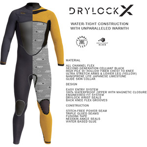 2023 Xcel Mens Drylock X 5/4mm Hooded Chest Zip Wetsuit MC54DHP1 - Black